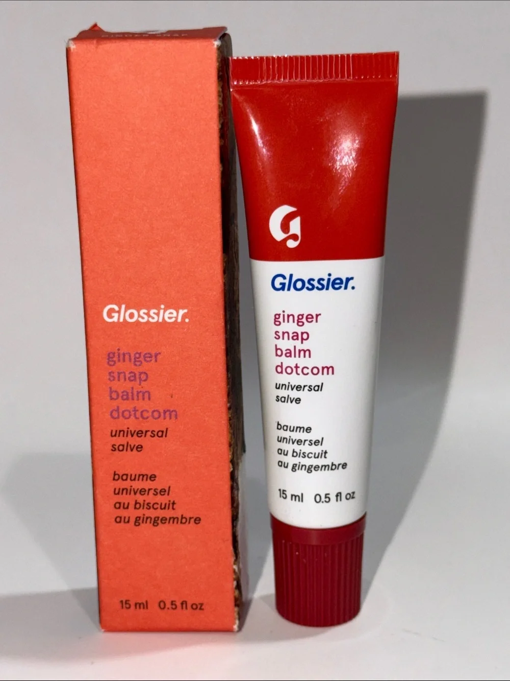 GLOSSIER BUNDLE DUO of BALM DOTCOM in GINGERSNAP+PEPPERMINT BARK F/S 0.5 Oz NIB!